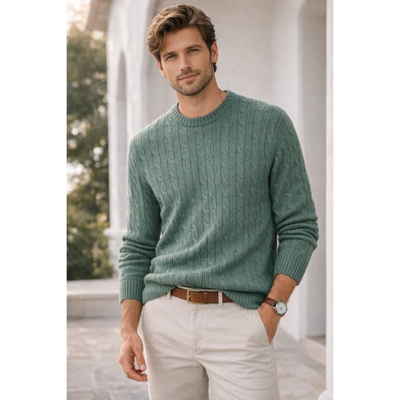 Jos. A. Bank Other - Jos A Bank Executive Collection Green Cable Knit Cotton Sweater M Classic Preppy